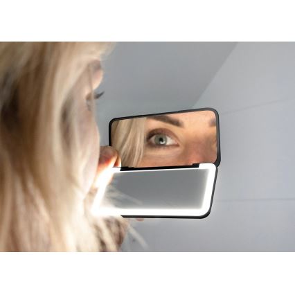 Concept KZ2020 - LED Miroir cosmétique de poche PERFECT SKIN LED/1,5W/5V 4500-5500K 300 mAh noir