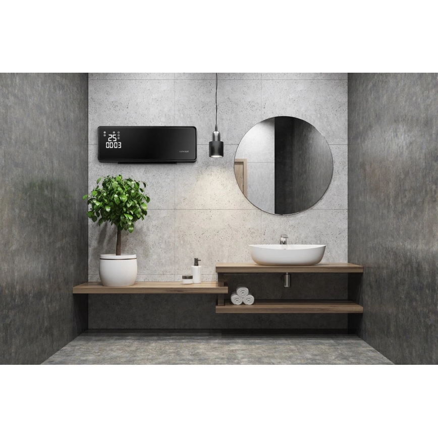 Concept QH4001 - Chauffage électrique 1000/2000W IP22 noir avec télécommande incluse