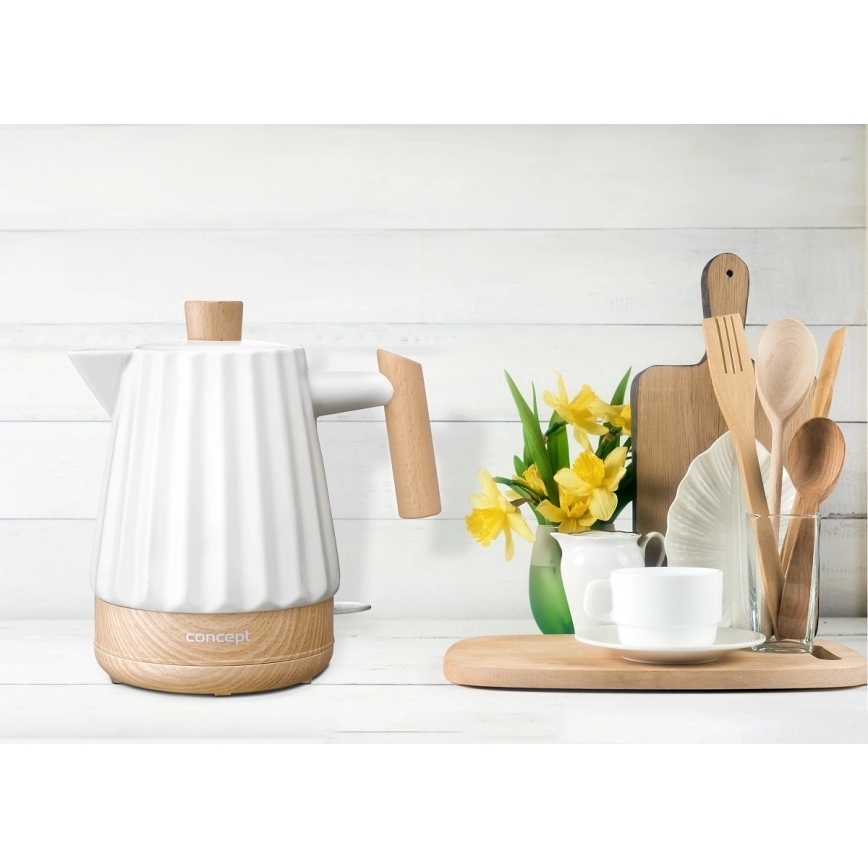 Concept RK0090 - Bouilloire électrique 1,5 l 1500W/230V blanche/décor bois/céramique