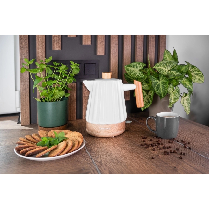 Concept RK0090 - Bouilloire électrique 1,5 l 1500W/230V blanche/décor bois/céramique