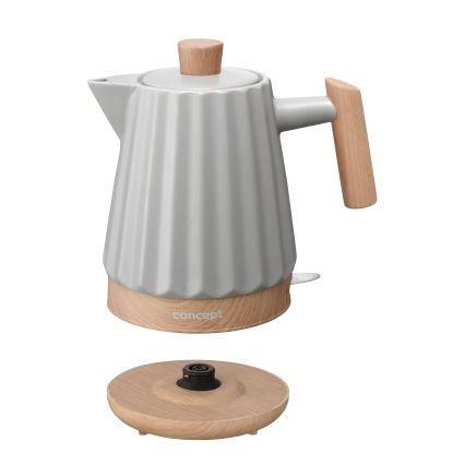 Concept RK0091 - Bouilloire électrique rapide 1,5 l 1500W/230V gris clair/décor bois/céramique