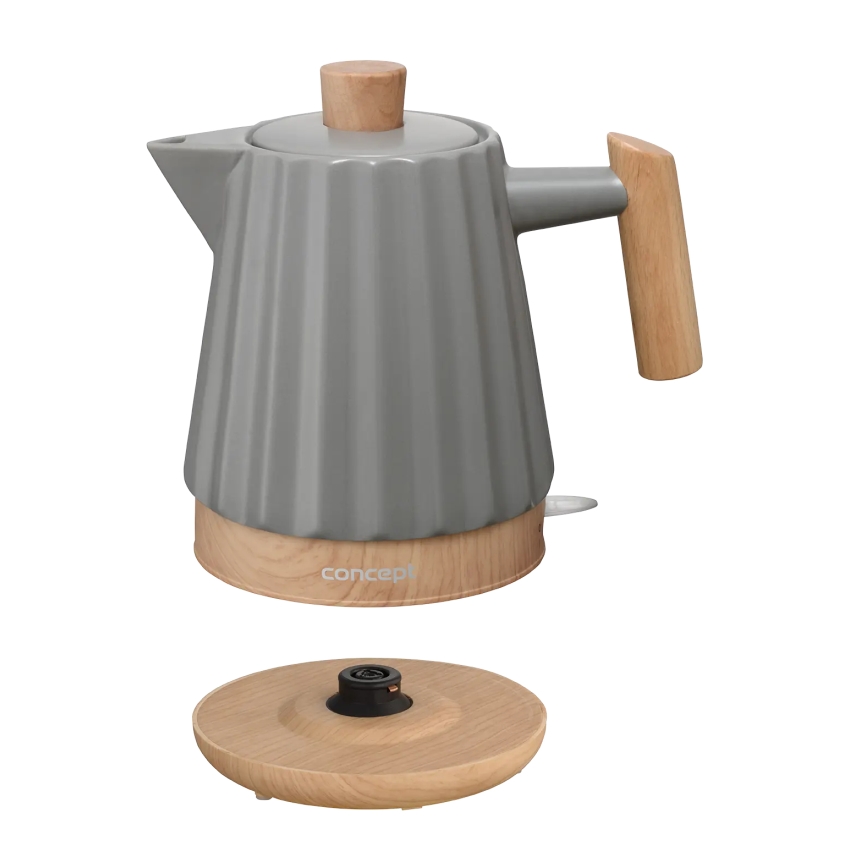 Concept RK0092 - Bouilloire électrique 1,5 l, 1500 W / 230 V, gris foncé / décor bois / céramique