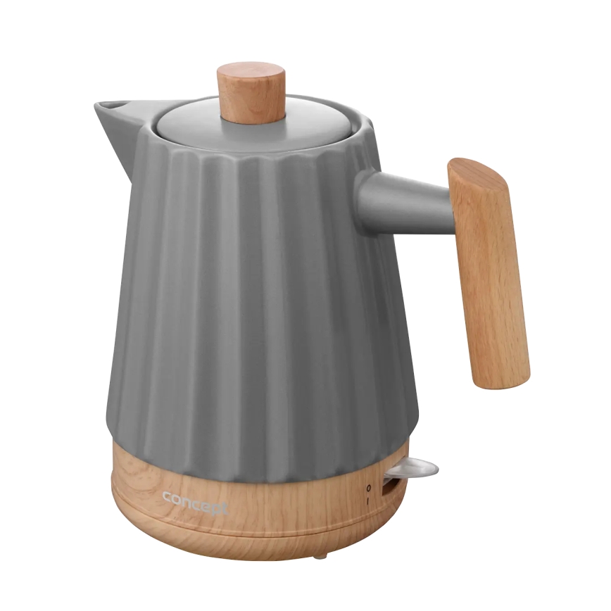 Concept RK0092 - Bouilloire électrique 1,5 l, 1500 W / 230 V, gris foncé / décor bois / céramique
