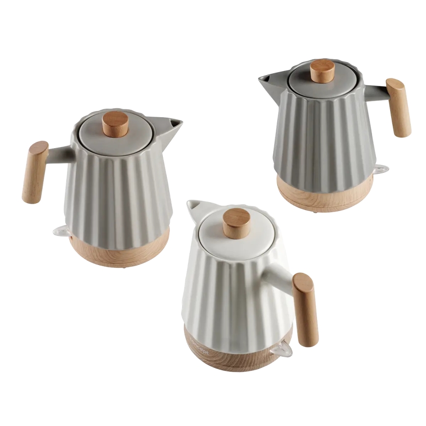 Concept RK0092 - Bouilloire électrique 1,5 l, 1500 W / 230 V, gris foncé / décor bois / céramique