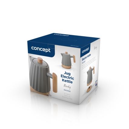 Concept RK0092 - Bouilloire électrique 1,5 l, 1500 W / 230 V, gris foncé / décor bois / céramique