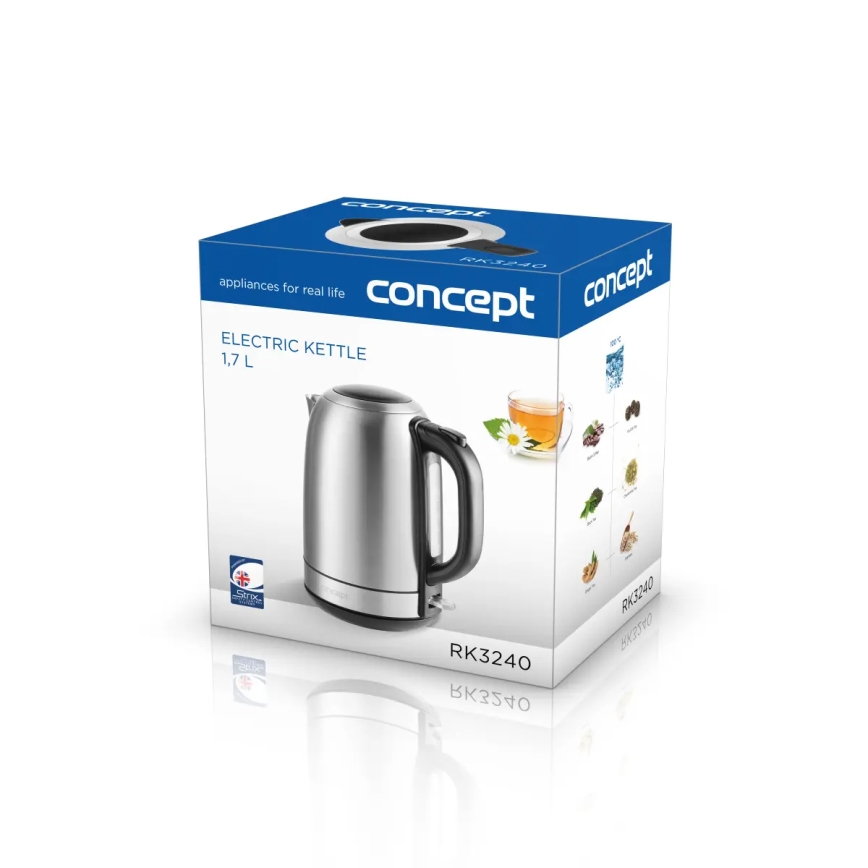 Concept RK3240 - Bouilloire électrique 1,7 l 2200 W/230 V, acier inoxydable