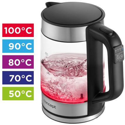 Concept RK4067 - Bouilloire électrique 1,7 l avec contrôle de la température, 2200W/230V, inox