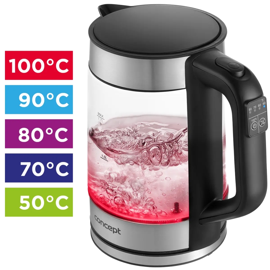 Concept RK4067 - Bouilloire électrique 1,7 l avec contrôle de la température, 2200W/230V, inox