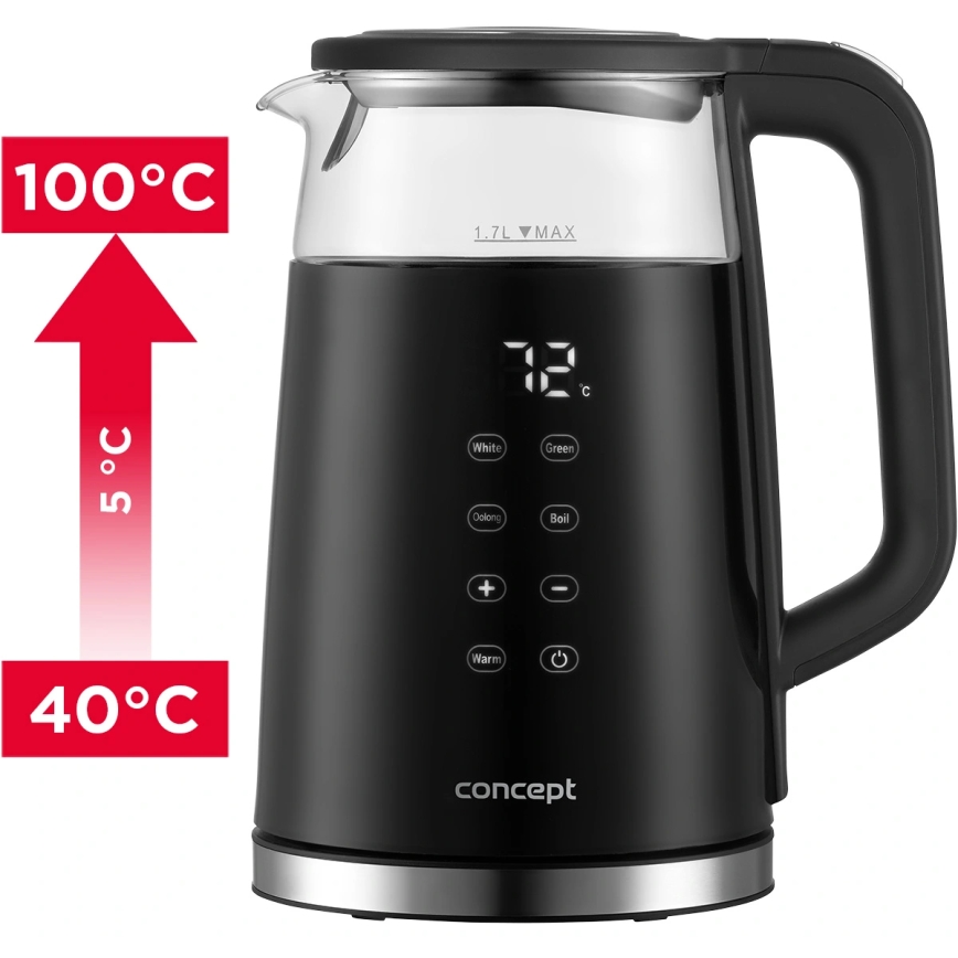 Concept RK4100 - Bouilloire électrique à régulation de la température, 1,7 l, 2200 W/230 V, noir