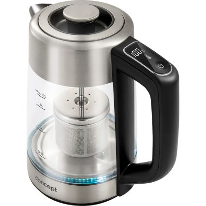 Concept RK4190 - Bouilloire électrique avec réglage de la température et filtre, 1,7 l, 2200 W/230 V, inox