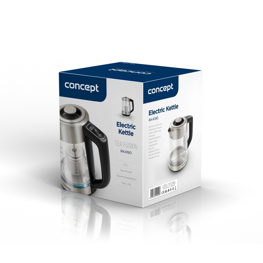 Concept RK4190 - Bouilloire électrique avec réglage de la température et filtre, 1,7 l, 2200 W/230 V, inox