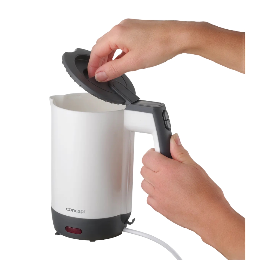 Concept RK7030 - Bouilloire électrique de voyage 0,5 l 1080W/230V gris/blanc + 2 tasses