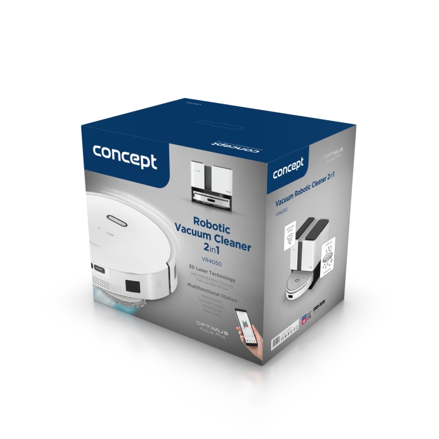 Concept VR4050 - Aspirateur robot intelligent 2 en 1 avec fonction serpillière OPTIMUS AQUA PRO LASER 3D 600W/230V 5200 mAh Wi-Fi blanc