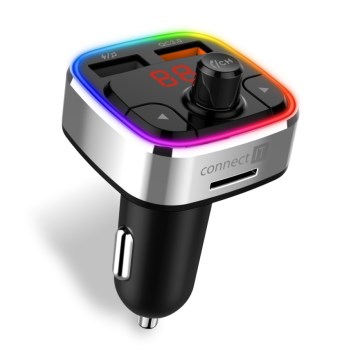 CONNECT IT CCC-9090-SL - LED RGB Émetteur FM pour voiture avec fonction mains libres noir/argent