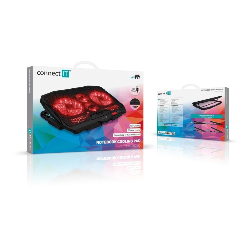 CONNECT IT CCP-2200-RD - Base ventilée pour ordinateur portable 4x ventilateur 2xUSB noir/rouge