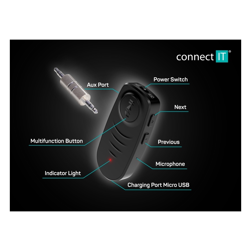 CONNECT IT CFF-4050-BK - Récepteur audio Bluetooth AUX 110 mAh