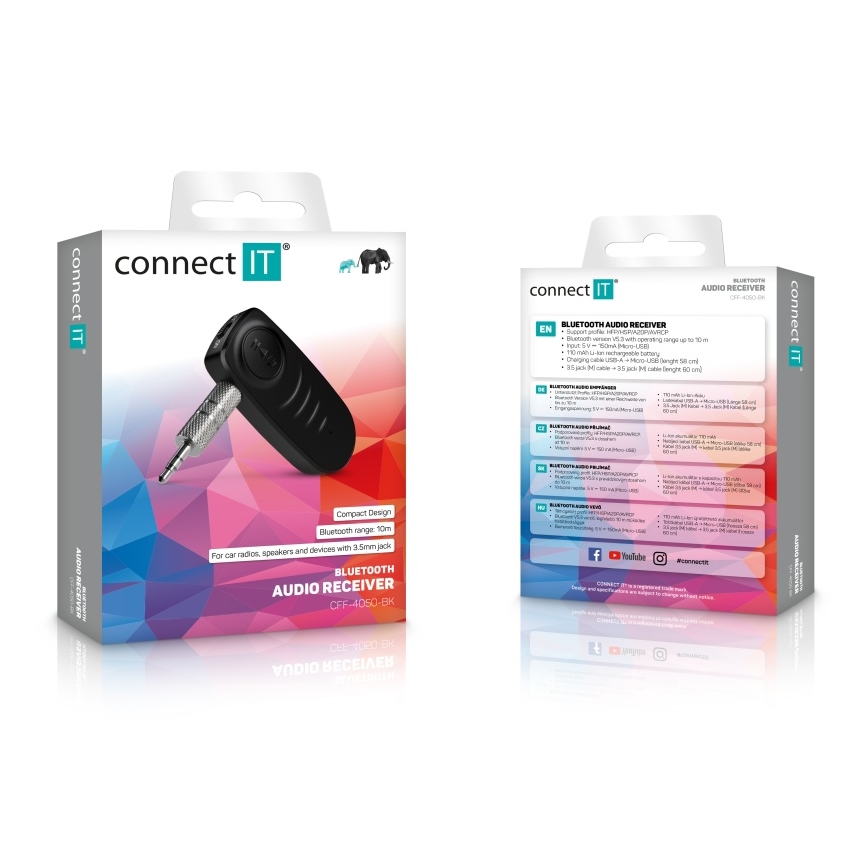 CONNECT IT CFF-4050-BK - Récepteur audio Bluetooth AUX 110 mAh