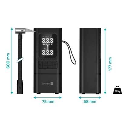 CONNECT IT CFF-4500-BK - Compresseur numérique de poche AirFlow 80W/6000 mAh noir