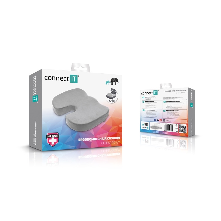 CONNECT IT CFH-5290-GY - Coussin de chaise ergonomique gris