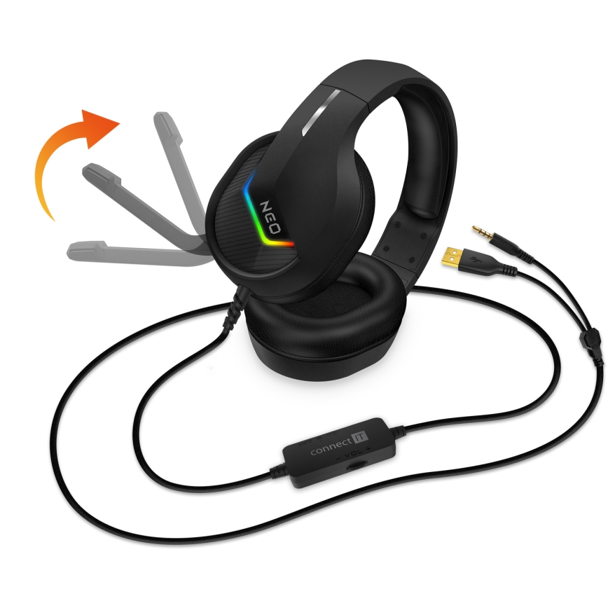 CONNECT IT CHP-3595-BK - Casque gaming filaire LED RGB avec un micro noir