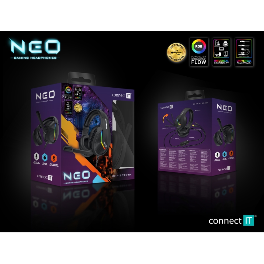 CONNECT IT CHP-3595-BK - Casque gaming filaire LED RGB avec un micro noir