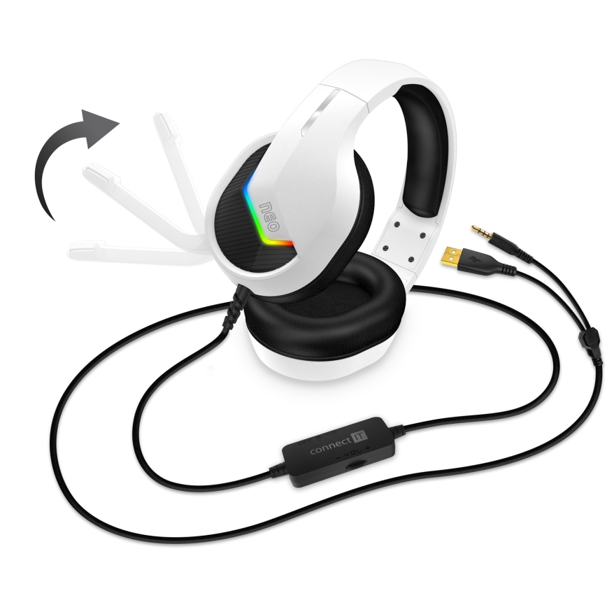 CONNECT IT CHP-3595-WH - Casque gaming filaire LED RGB avec un micro blanc/noir