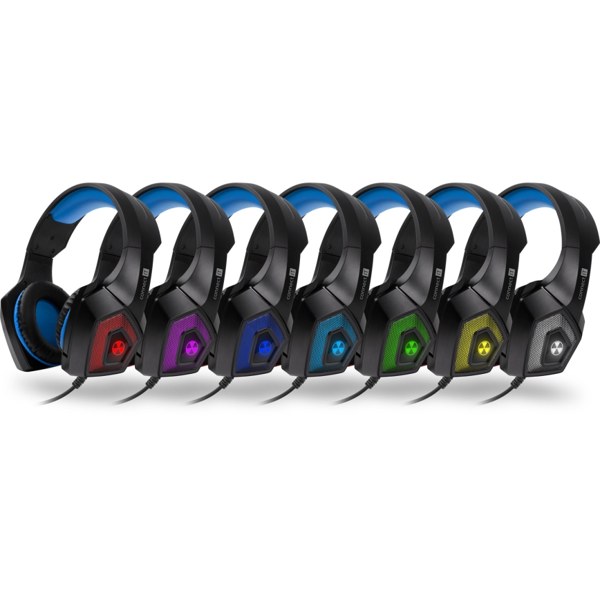 CONNECT IT CHP-5500-BL - Casque gaming filaire LED avec un micro noir/bleu