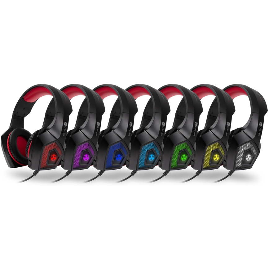 CONNECT IT CHP-5500-RD - Casque gaming filaire LED avec un micro noir/rouge