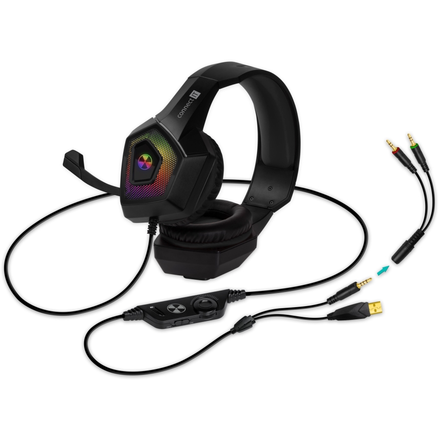 CONNECT IT CHP-5600-BK - Casque gaming filaire LED RGB avec un micro noir