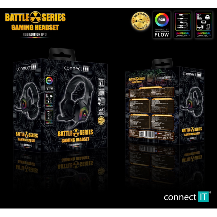 CONNECT IT CHP-5600-BK - Casque gaming filaire LED RGB avec un micro noir