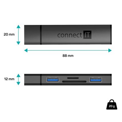 CONNECT IT CHU-4060-AN - Hub USB-A avec lecteur de carte mémoire 4en1