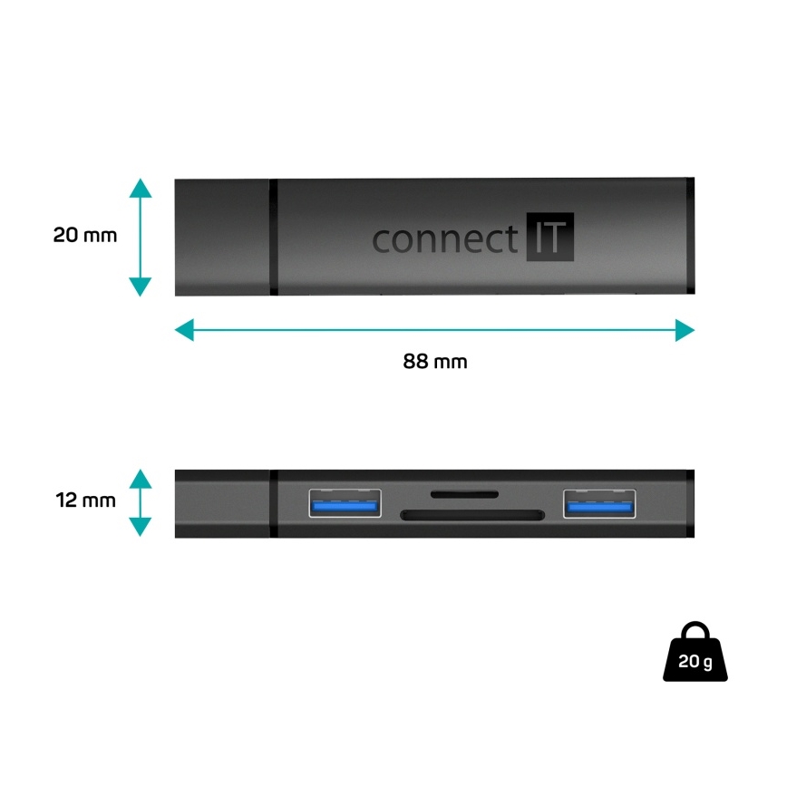 CONNECT IT CHU-4060-AN - Hub USB-A avec lecteur de carte mémoire 4en1