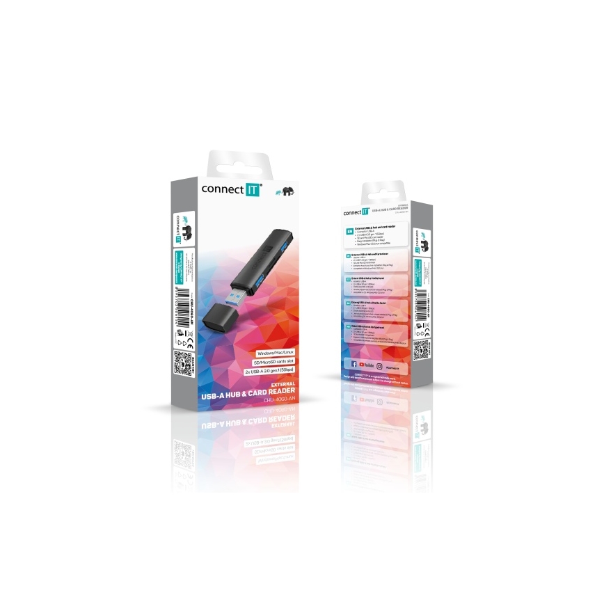 CONNECT IT CHU-4060-AN - Hub USB-A avec lecteur de carte mémoire 4en1