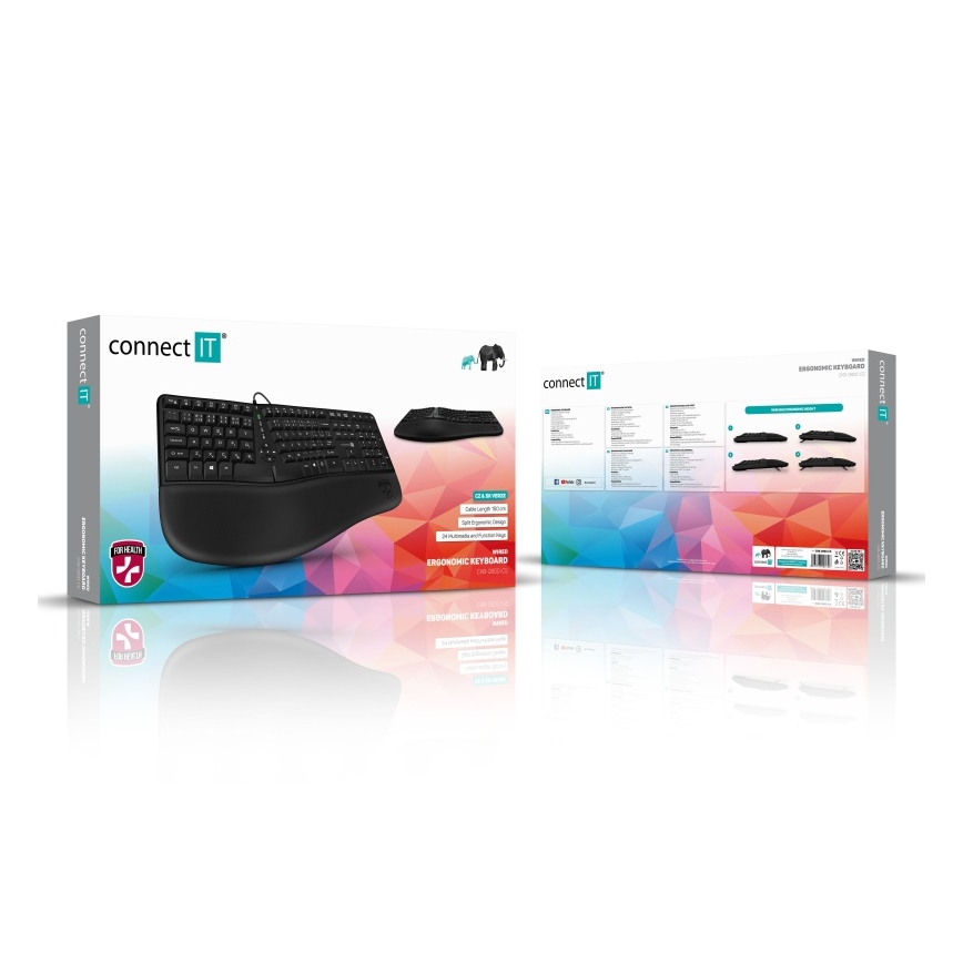 CONNECT IT CKB-2800-CS - Clavier sans fil ergonomique avec localisation CZ/SK noir