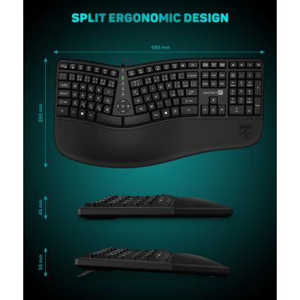 CONNECT IT CKB-2800-CS - Clavier sans fil ergonomique avec localisation CZ/SK noir