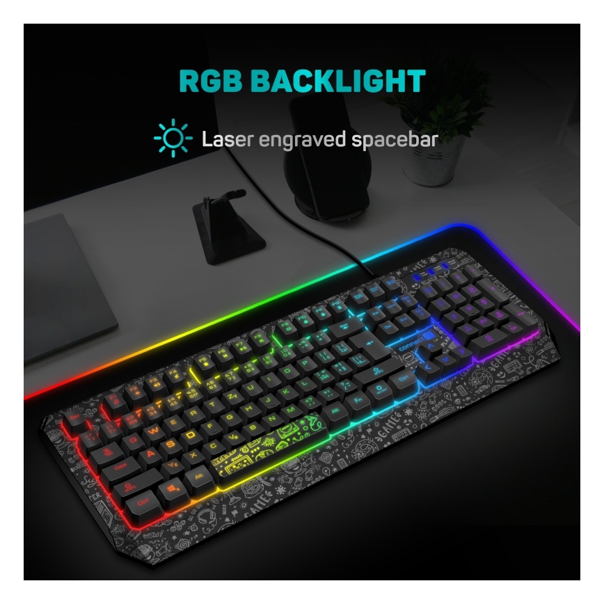 CONNECT IT CKB-3530-DD- Clavier gaming filaire LED RGB avec localisation CZ/SK noir