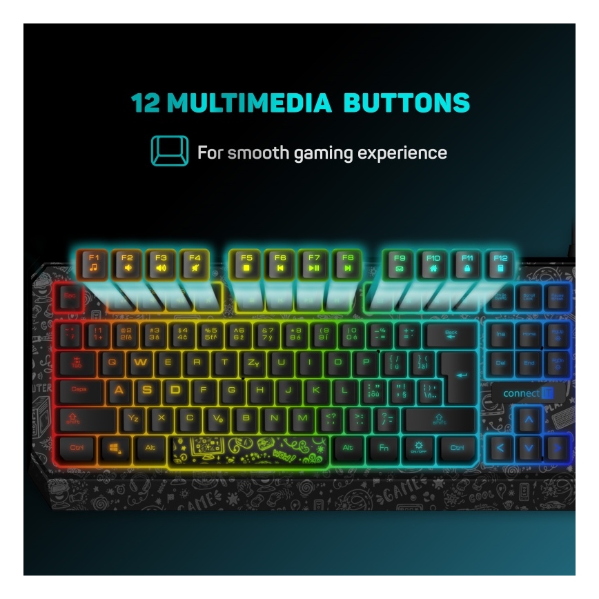 CONNECT IT CKB-3530-DD- Clavier gaming filaire LED RGB avec localisation CZ/SK noir