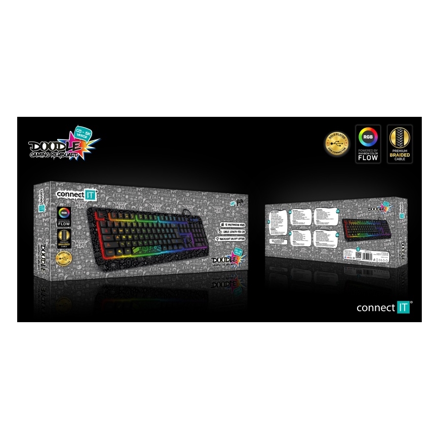 CONNECT IT CKB-3530-DD- Clavier gaming filaire LED RGB avec localisation CZ/SK noir