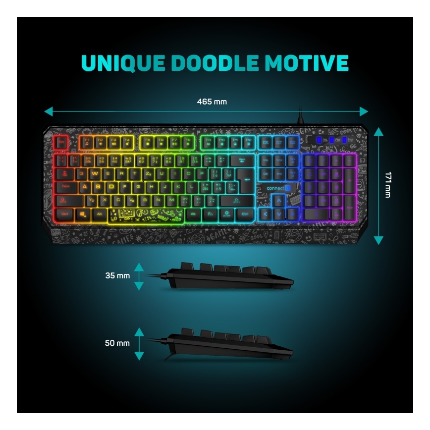 CONNECT IT CKB-3530-DD- Clavier gaming filaire LED RGB avec localisation CZ/SK noir