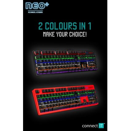 CONNECT IT CKB-3591-CS - Clavier gaming filaire LED RGB avec localisation CZ/SK noir + rouge cadre