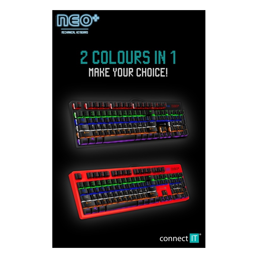 CONNECT IT CKB-3591-CS - Clavier gaming filaire LED RGB avec localisation CZ/SK noir + rouge cadre
