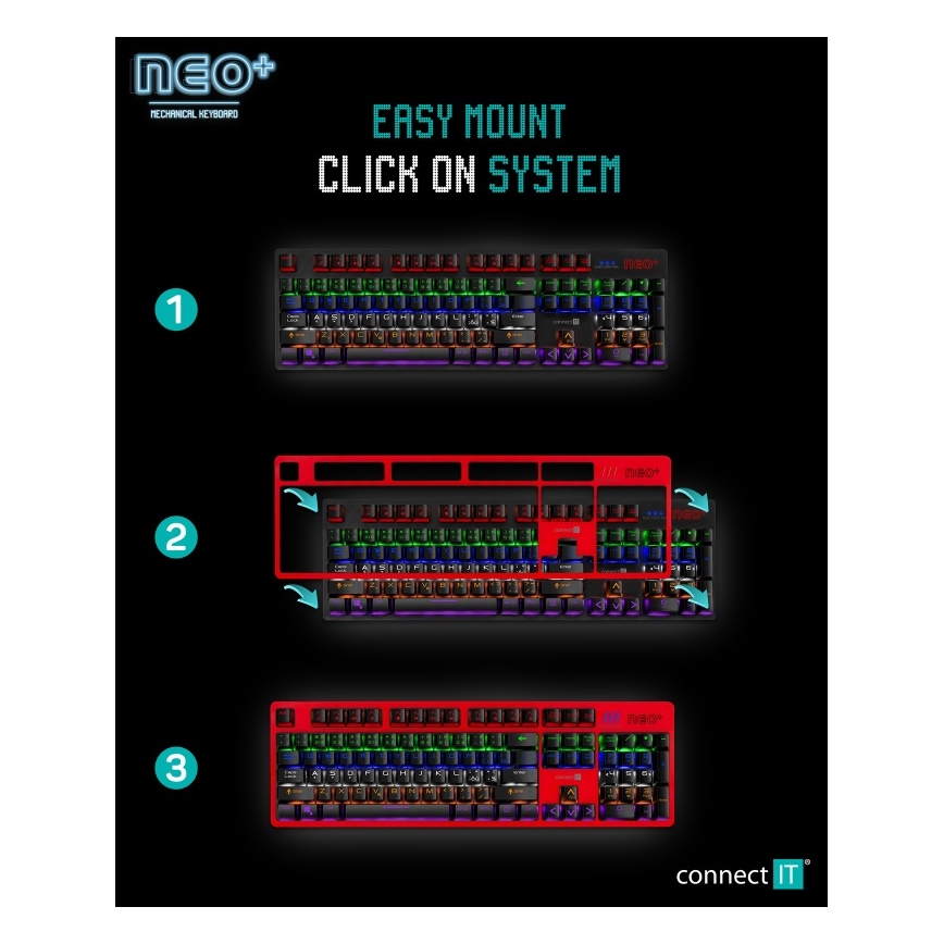 CONNECT IT CKB-3591-CS - Clavier gaming filaire LED RGB avec localisation CZ/SK noir + rouge cadre