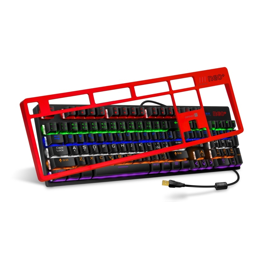 CONNECT IT CKB-3591-CS - Clavier gaming filaire LED RGB avec localisation CZ/SK noir + rouge cadre