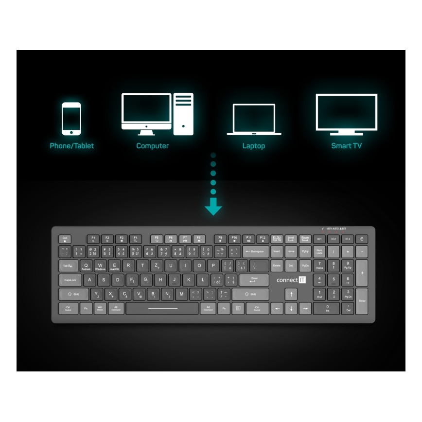 CONNECT IT CKB-5060-CS - Clavier silencieux et discret avec localisation CZ/SK 350 mAh