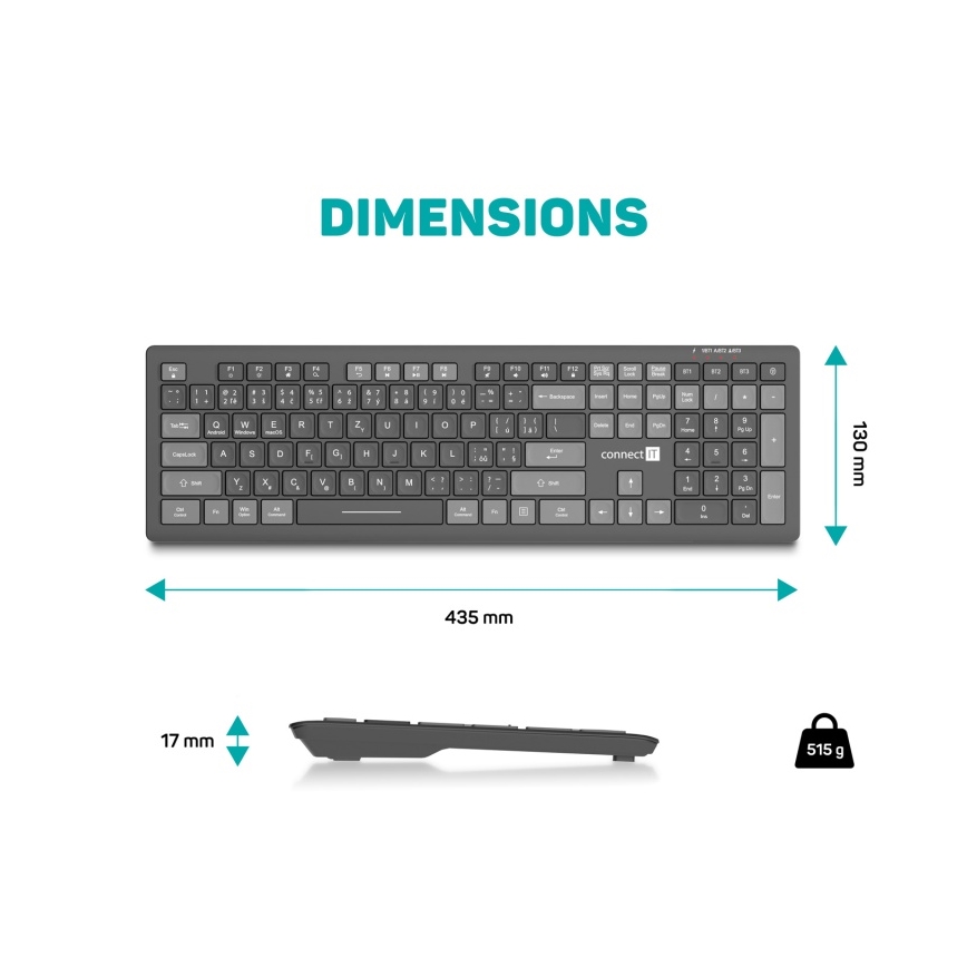 CONNECT IT CKB-5060-CS - Clavier silencieux et discret avec localisation CZ/SK 350 mAh