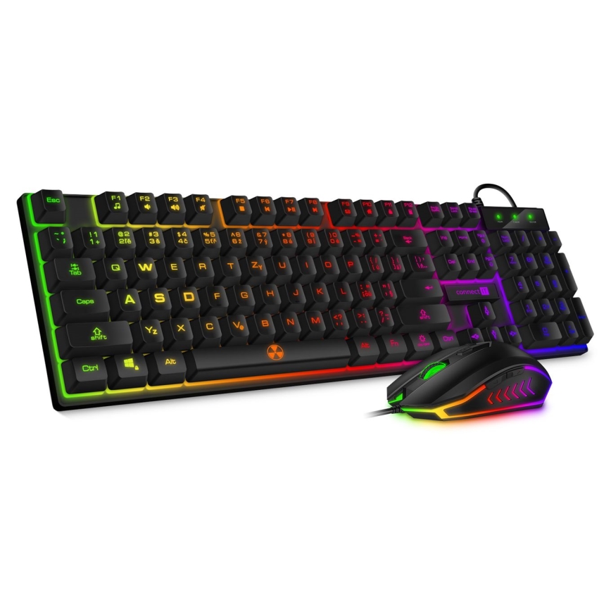 CONNECT IT CKM-3200-CS - Clavier gaming filaire et gaming souris LED RGB 1200/1800/2400/3600 DPI avec localisation CZ/SK noir