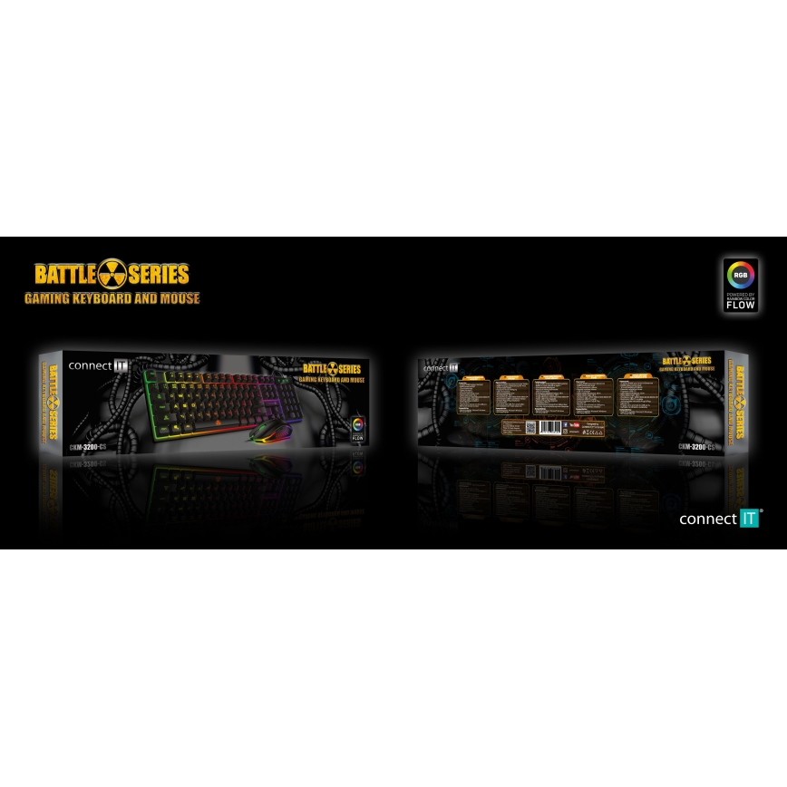 CONNECT IT CKM-3200-CS - Clavier gaming filaire et gaming souris LED RGB 1200/1800/2400/3600 DPI avec localisation CZ/SK noir