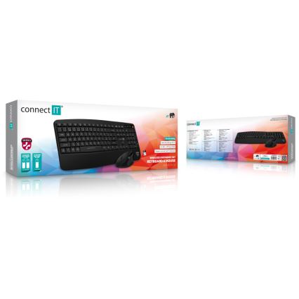 CONNECT IT CKM-6010-CS - Clavier sans fil ergonomique et souris 800/1200/1600/2400 DPI avec localisation CZ/SK 1xAA + 2xAAA noir
