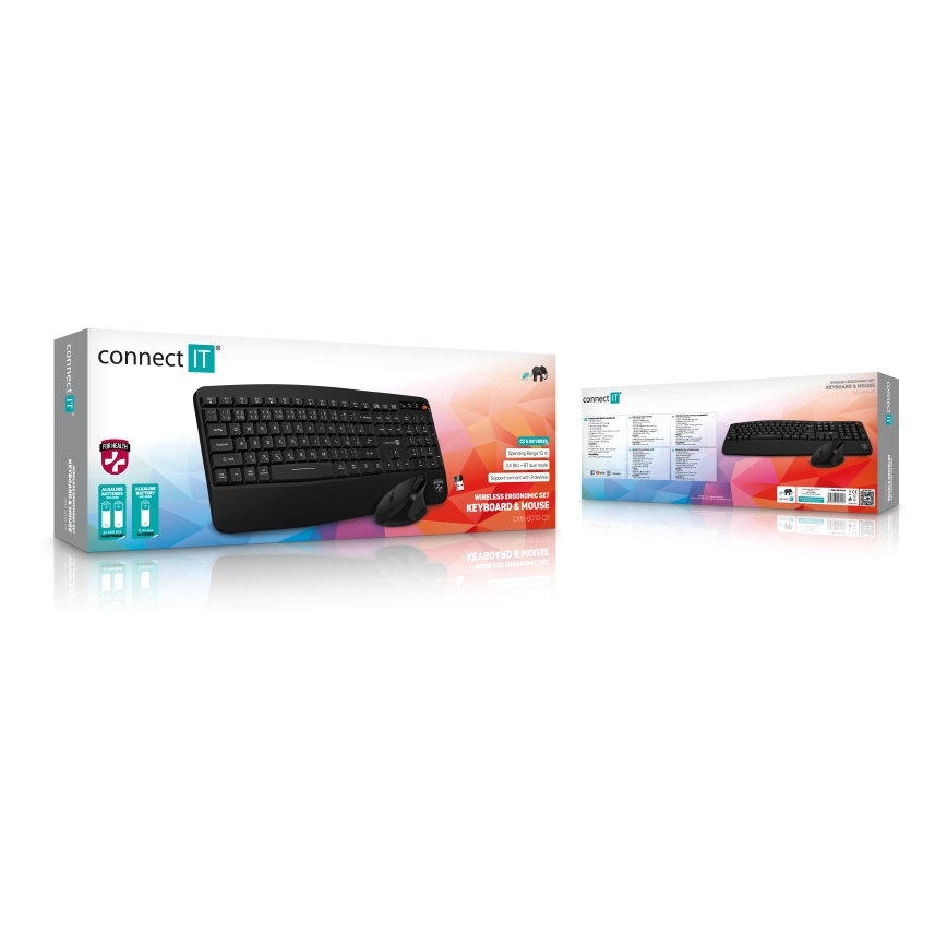 CONNECT IT CKM-6010-CS - Clavier sans fil ergonomique et souris 800/1200/1600/2400 DPI avec localisation CZ/SK 1xAA + 2xAAA noir