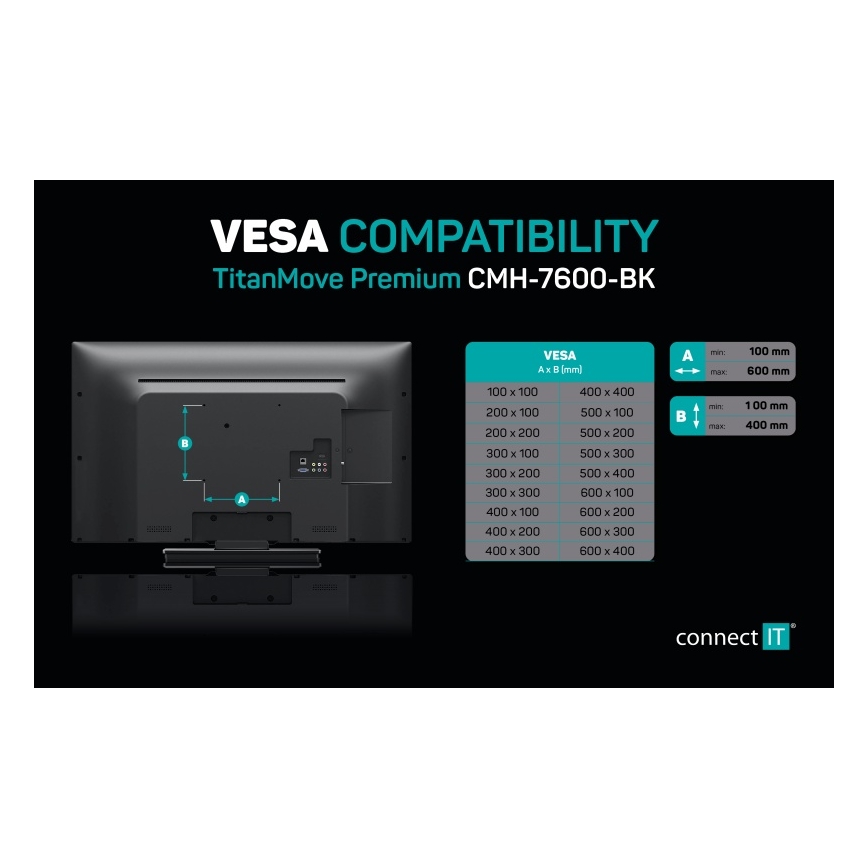 CONNECT IT CMH-7600-BK - Support mural pour TV 32-70” noir